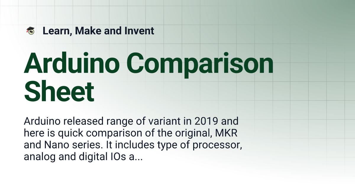 Arduino Comparison Sheet | Learn, Make and Invent